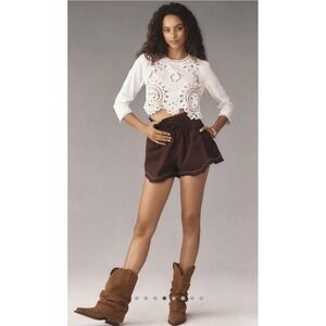 Pilcro Anthropologie Shorts Women M Scallop Hem Cocoa Purple Paperbag Beach